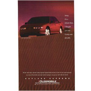 Cutlass Supreme Oldsmobile Desert Sand Car Auto 1993 Vintage Print Ad 8 inch Tal